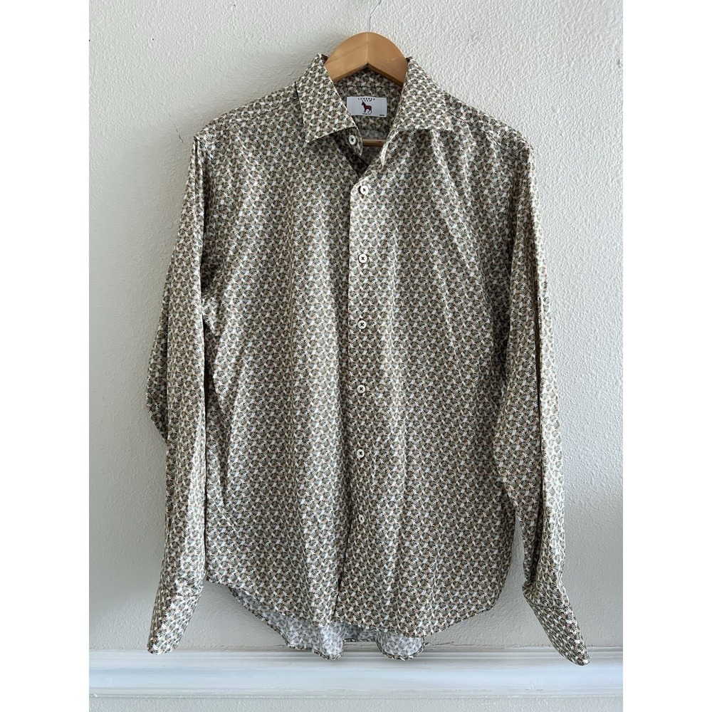 Lorenzo Uomo Trim Fit Leaf Print Button Up Shirt Men's 34/35 Med Office Casual